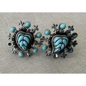 Vintage Turquoise‎ Faux Stone Screwback Earrings Silver Tone Southwestern